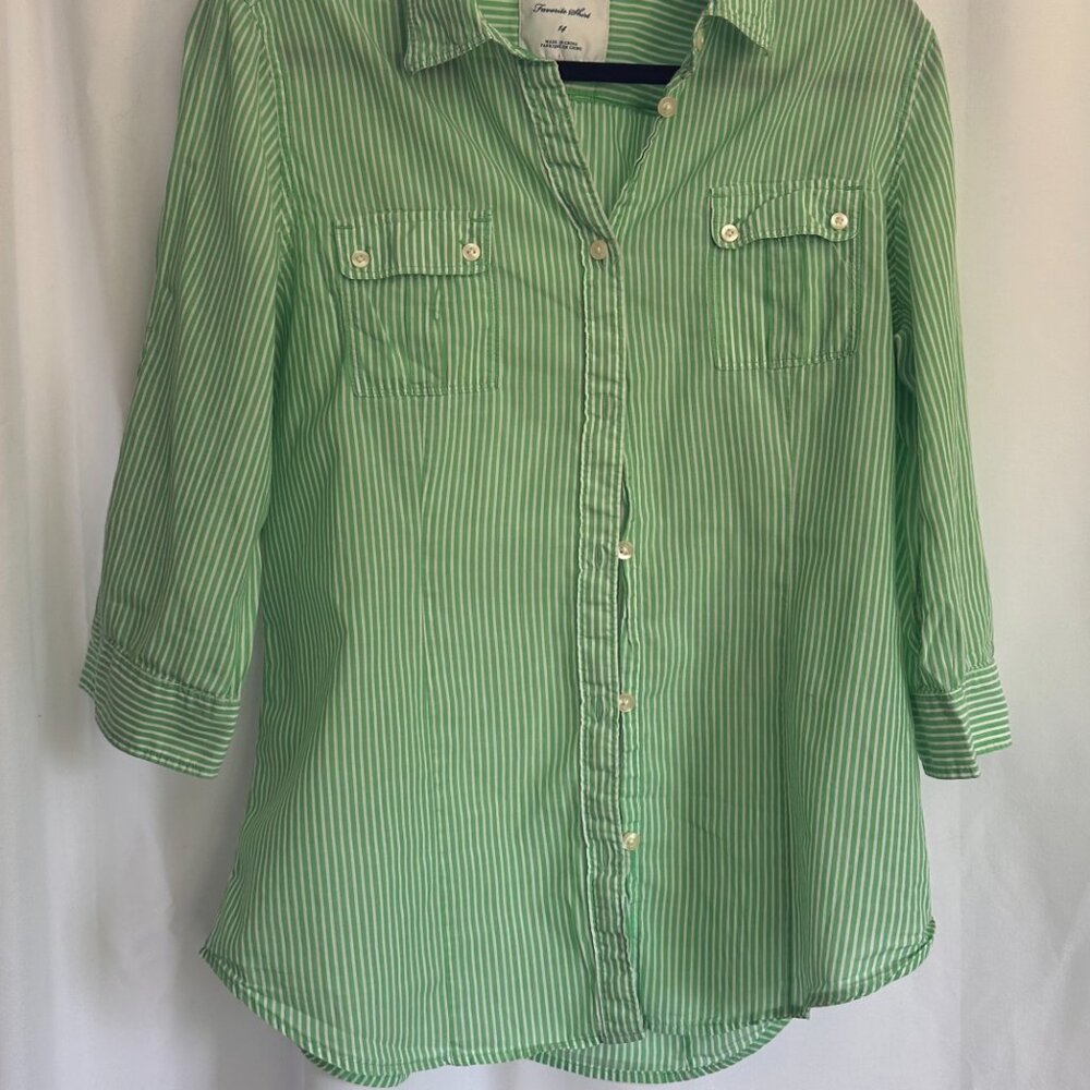 Green and White Striped 3/4 Sleeve American Eagle Shirt